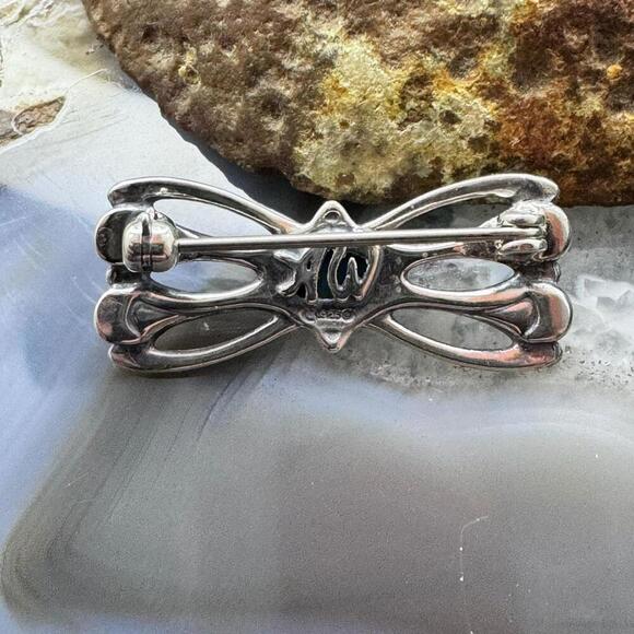 Carolyn Pollack Sterling Sleeping Beauty Turquoise Open Bow Brooch For Women - Picture 3 of 9